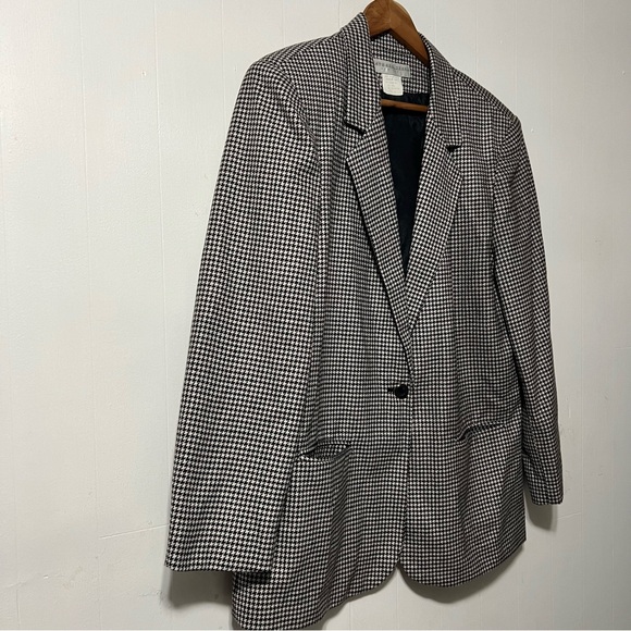 Vintage 90’s Wool Blend Classic Contemporary Preppy Houndstooth Blazer Size 14 - Picture 9 of 15
